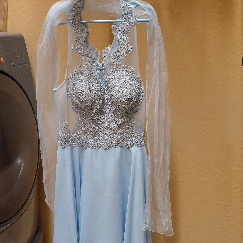 GLS Collective Silver and Blue Embellished Tiered Gown